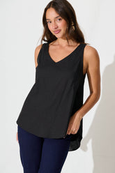 Black Cotton Linen Kaycie Blouse